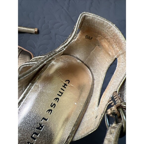 Chinese Laundry VEDA Pointed Toe T-Strap Bronze Gold Snakeskin Pumps SZ 9M Glam - Picture 11 of 13